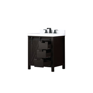 English Elm Brown Bath Vanity With Cultured Marble Top & Faucet Set - Elegant Storage, Soft-Close Drawers, 30" W B2731P260105