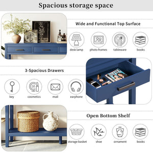 English Elm U_Style 62.2'' Farmhouse Entryway Table With 3 Drawers, Minimalist Console For Stylish Storage Solutions N711P234485V-GIGA