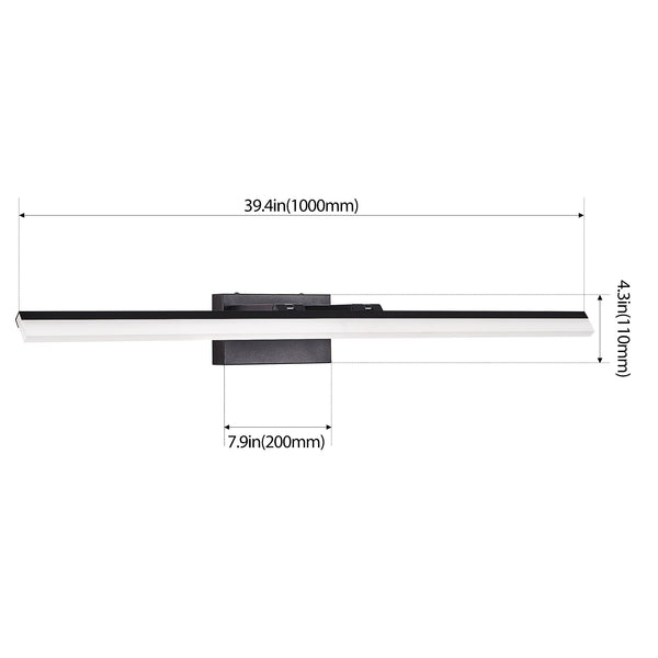 English Elm 39 43 Inch Modern LED Bathroom Vanity Light Black Iron Aluminum Acrylic Hardwired 24W 1560Lm 5-Temp Wall Lamp for Mirror W2312P374930