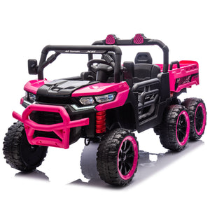 English Elm 24v Two Seat Kids Electric Dump Truck Six Wheel 4wd Utv with Parental Remote Pink W1578P268990
