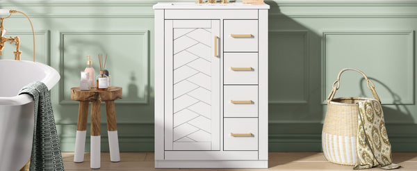 English Elm 24" Modern Bathroom Vanity With Integrated Sink, Soft-Close Drawers, Stylish Gold Hardware Finish N710P341038K