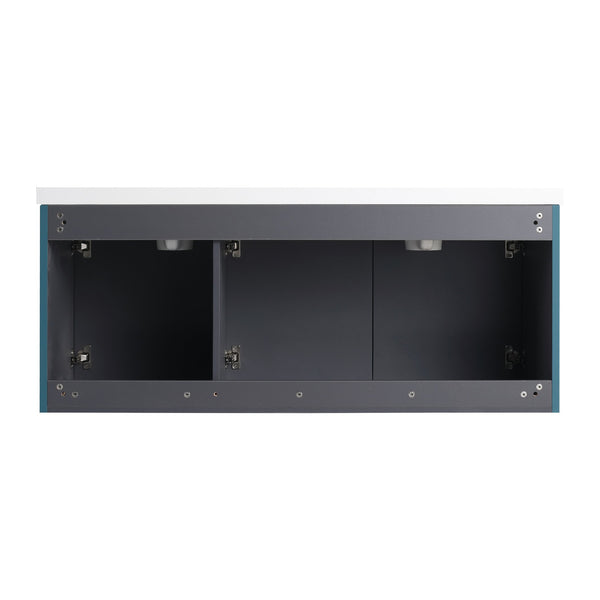 English Elm 48" Floating Bathroom Vanity with Wavy Panels, 3 Soft-Close Doors, Plywood Build & Dual Handles Lake Blue W999P251810