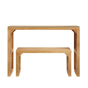 English Elm Dining Pine Multi-Use Bench & Table Set with Tempered Glass, Rustic Indoor Accent for Entryway Living Room W2275P192311