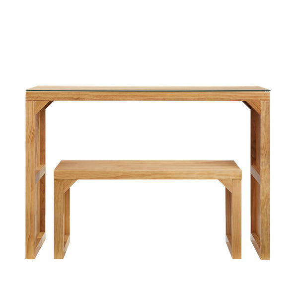 English Elm Dining Pine Multi-Use Bench & Table Set with Tempered Glass, Rustic Indoor Accent for Entryway Living Room W2275P192311