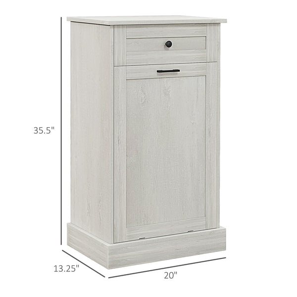 English Elm HOMCOM Tilt-Out Kitchen Trash Cabinet with Drawer and Oak Top Space-Saving Pet-Safe Organizer Light Gray W2225P229590