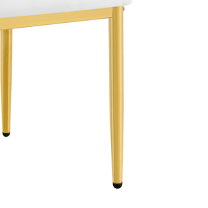 English Elm Table and Chair Set Oval Tempered Glass Top with Gold Base Glam Dining Room 7 Piece Transparent,White+Gold W1151S04728