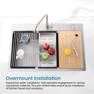 English Elm Stainless Steel Single Bowl Overmount Kitchen Sink with Cutting Board and Colander T3177P296186