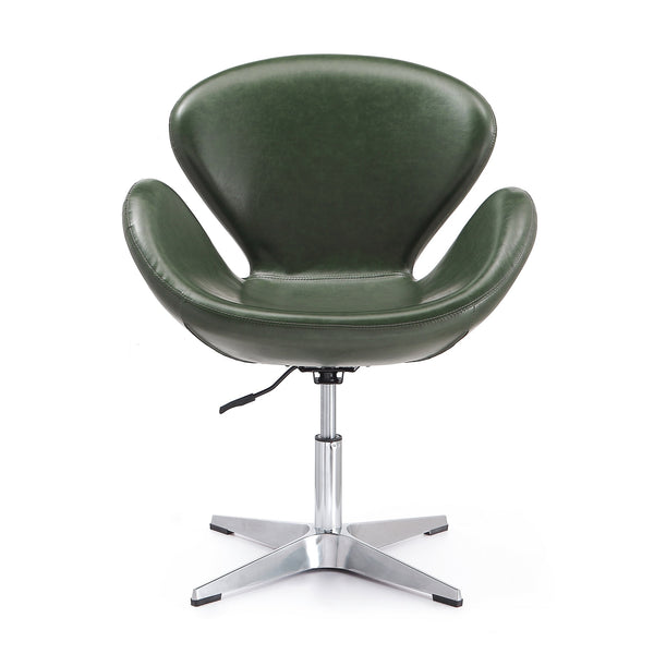 English Elm Raspberry Upholstered Swivel Lounge Chair with Adjustable Height, Polished Chrome Base & Plush Seat Green B365P397954