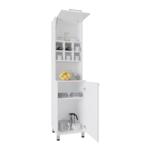 English Elm Attica 80" High Double Cabinet Pantry with Six Spice Cubbies, Four Shelves, Sleek White MDF Storage B200P286954