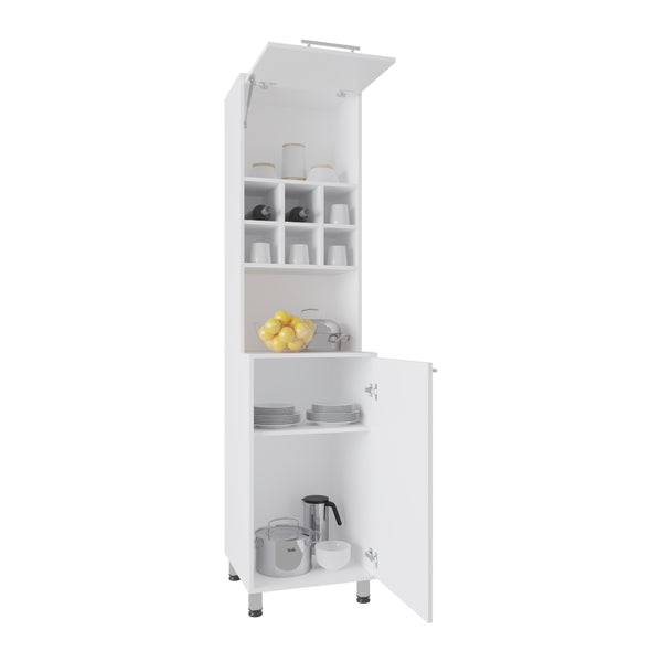 English Elm Attica 80" High Double Cabinet Pantry with Six Spice Cubbies, Four Shelves, Sleek White MDF Storage B200P286954