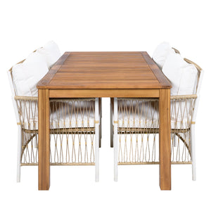 English Elm Topmax Outdoor Acacia Wood Dining Set with Wicker Arm Chairs for Patio Garden SP100032AAN