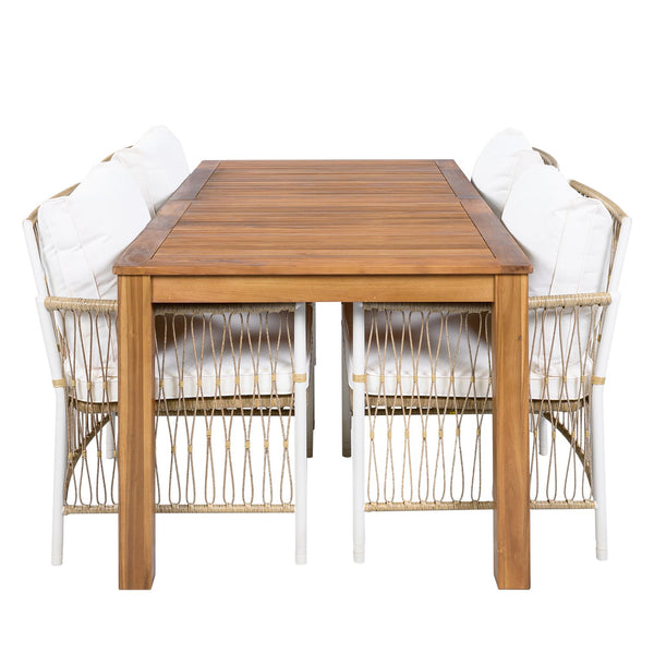English Elm Topmax Outdoor Acacia Wood Dining Set with Wicker Arm Chairs for Patio Garden SP100032AAN
