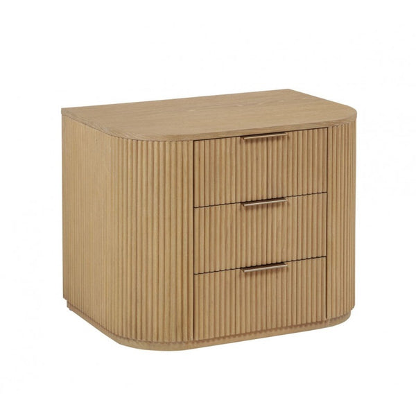 English Elm Fluted Solid Wood 3-drawer Nightstand with Textured Grooves for Modern Bedroom Storage Light Oak B011P474545