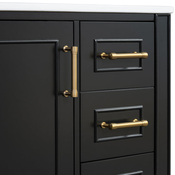 English Elm Traditional 30" Bathroom Vanity with Ceramic Basin, Soft-Close Door & Drawers, Gold Handles, Durable Wood Finish Black N729P184479B