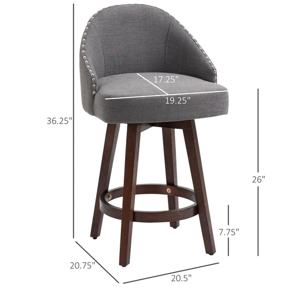 English Elm Homcom 26" Counter Height Bar Stools Set Of 2 - Elegant Dark Gray Linen, Swivel Seat & Footrest Design W2225P229462