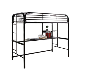 English Elm Black Twin Bunk Bed with Built-In Desk and Shelves, Heavy-Duty Metal Frame, Safe Guard Rails Black 78 L x 44 W x 8 H B2741P351282