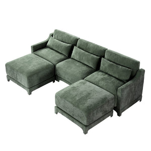 English Elm Three-Seater Sofa Set With 2 Ottomans & Lumbar Pillow, Elegant Chenille, Durable & Stylish Green Design W714S01218-GIGA