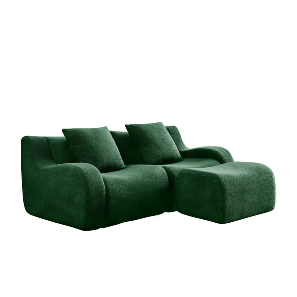 English Elm L-Shaped Teddy Fabric 2-Seat Sofa - Cloud-Like Comfort, No Assembly, Ergonomic Design, Green Delight W714S01438