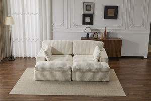 English Elm Double Corduroy Chaise Lounge Sofa Bed - Oversized Modular Sleeper, Deep Seat Comfort & Support White W3723S00006