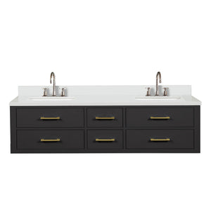 English Elm Black Double Bath Vanity With White Quartz Top, Chrome Faucet Set, Soft-Close Drawers, 72 In. W B2731P258067