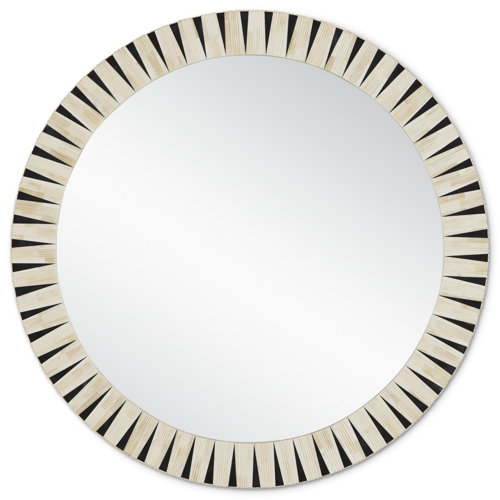Arvi Round Mirror - Elegant Bohemian Design with Ivory Bone & Black Composite Frame, 41.75" Diameter