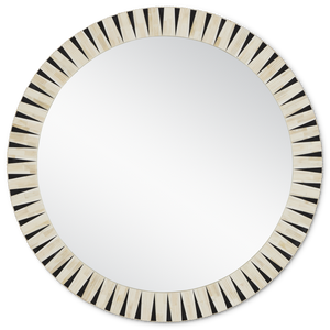 Arvi Round Mirror - Elegant Bohemian Design with Ivory Bone & Black Composite Frame, 41.75" Diameter