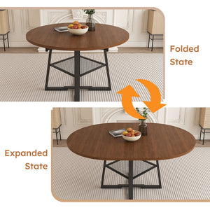 English Elm 47 Inch Extendable Round Dining Table Walnut Finish Seats 8 with Wire Grid Shelf W2700P385520