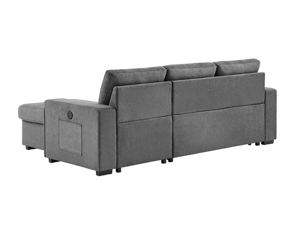 English Elm Toby Woven Fabric Sleeper Sectional with Storage Chaise Usb Ports and Coil Support Gray B061S00956