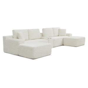 English Elm 125'' Modular L-shaped Sectional Corduroy Cloud Couch with Storage and Usb Ports W1117S00427