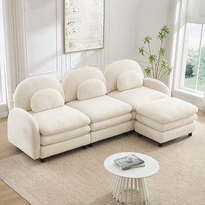 English Elm Teddy Fleece Modular Cloud Sofa Plush Curved Sectional with Ottoman for Living Room Beige White W5656S00082