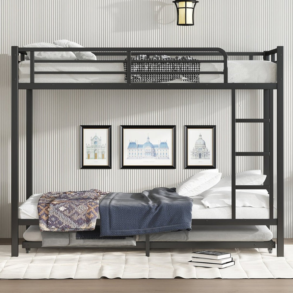 English Elm Twin Xl Metal Bunk Bed With Twin Trundle - Stylish Space-Saving Solution For Shared Rooms! W1580S00128-GIGA