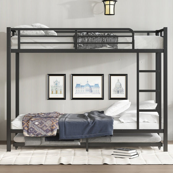 English Elm Twin Xl Metal Bunk Bed With Twin Trundle - Stylish Space-Saving Solution For Shared Rooms! W1580S00128-GIGA
