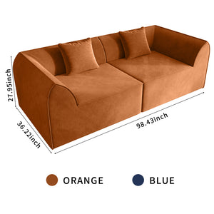 English Elm Compressed Memory Foam Sofa 2-Seater Lounger Daybed with Rectangular Pillow, Space-Saving Expandable Comfort Orange W3670S00005