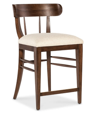 Hooker Furniture Archives Counter Stool With Curate Wheat Upholstery, Walnut Curved Back, Performance Fabric Trimmed Elegance 6123-75350-89