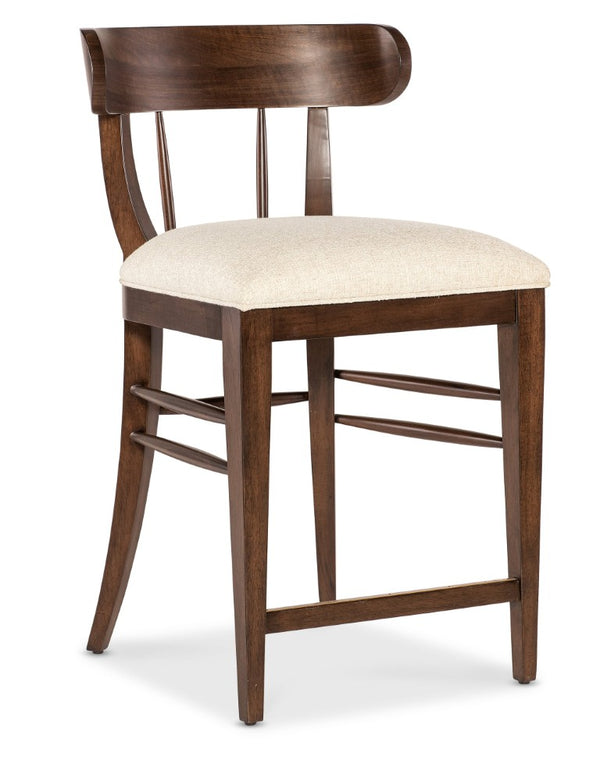 Hooker Furniture Archives Counter Stool With Curate Wheat Upholstery, Walnut Curved Back, Performance Fabric Trimmed Elegance 6123-75350-89