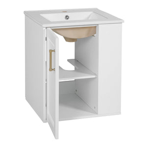 English Elm 20" Floating Bathroom Vanity with Ceramic Sink Soft Close Door and Open Side Shelf N710P332061K