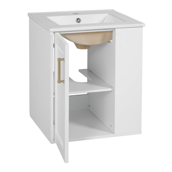 English Elm 20" Floating Bathroom Vanity with Ceramic Sink Soft Close Door and Open Side Shelf N710P332061K