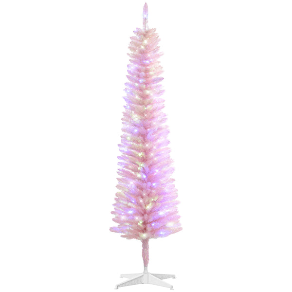 English Elm Homcom 5Ft Tall Pink Prelit Pencil Christmas Tree With 150 Colorful Led Lights For Small Spaces W2225P249678