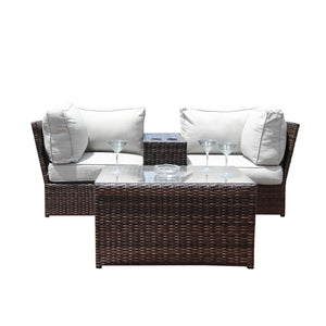 English Elm Fully Assembled 2-Piece Outdoor Rattan Loveseat Set With Cushions & Glass-Topped Coffee Table B120S00209