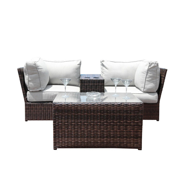 English Elm Fully Assembled 2-Piece Outdoor Rattan Loveseat Set With Cushions & Glass-Topped Coffee Table B120S00209