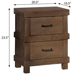 English Elm Antique Rustic Oak Nightstand with Felt-Lined Top Drawer, 2 Spacious Drawers, Farmhouse Charm Storage B062P186506