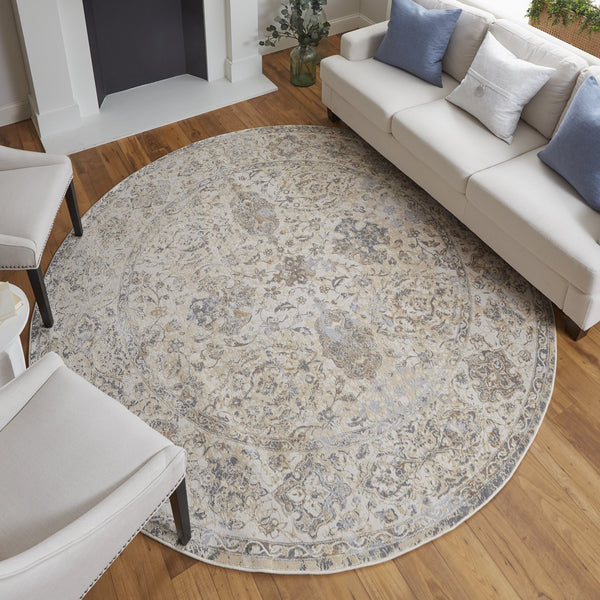 Feizy Rugs Celene Vintage Inspired Floral Rug – Traditional Elegance With Hand-knotted Look, Power Loomed Ivory,Tan,Gray Viscose,Polyester Cel39l0fbgegryn97