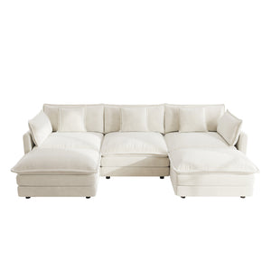English Elm U-shaped Chenille Sectional Sofa Five Seat Modular Couch with Ottomans for Living Room W714S00560