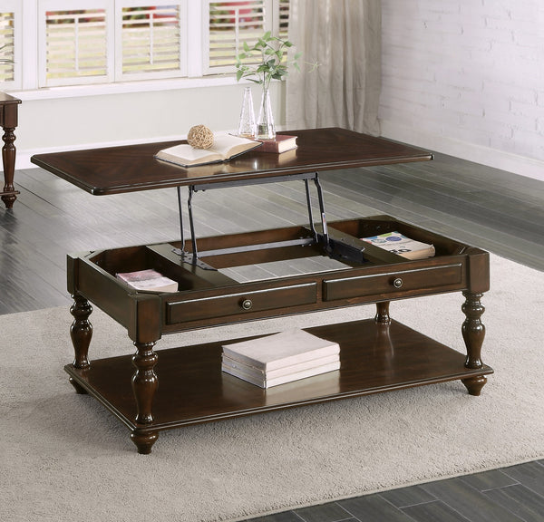 English Elm Modern Turned-Leg Lift-Top Cocktail Table with Hidden Storage and Casters, Classic Living Room Accent Espresso 51.25 L x 28.75 W x 9.5 H B011P297496