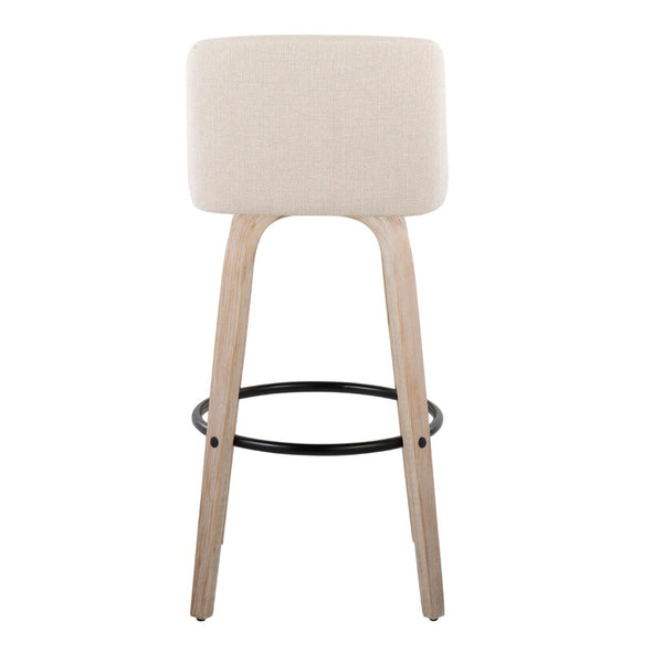 English Elm Toriano 30" Mid-Century Modern Barstool Set Of 2 In White-Washed Wood & Cream Fabric For Stylish Comfort B202S00684-GIGA
