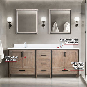 English Elm Rustic Barnwood Double Bath Vanity 80" W x 22" D with Cultured Marble Top, Chrome Faucet & Mirrors B2731S01146