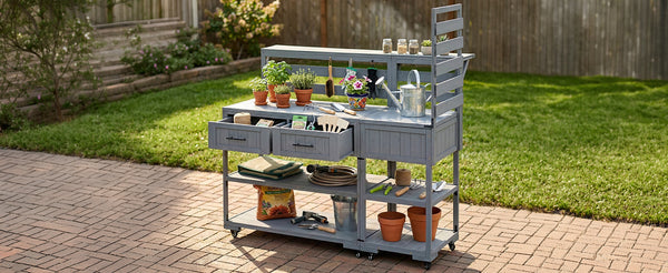 English Elm Topmax Modular Fir Wood Outdoor Kitchen Cart Stainless Steel Prep Station Gray N717P417963E