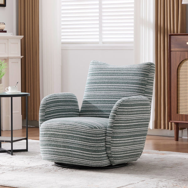 English Elm Modern Boucle 360° Swivel Leisure Chair with High‑Resilience Sponge, Supportive Curve, 550lb Capacity Mint Green W395P355484