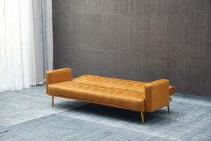 English Elm Sofa Bed Velvet Upholstered Convertible with Gold Metal Legs for Studio Spaces Ginger B205P246430