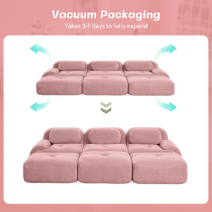English Elm Three-seat Modular Sectional with Ottomans Corduroy Curved Lounge Sofa for Living Rooms W714S01409